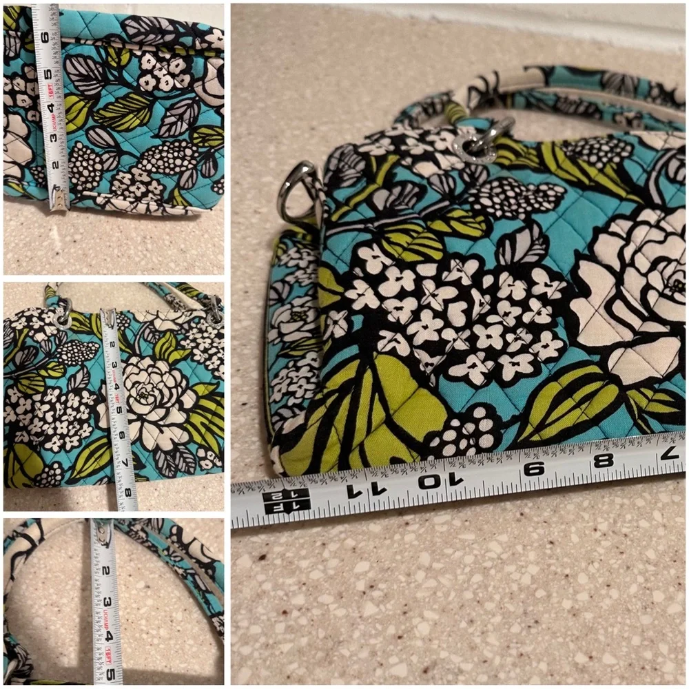 Vera Bradley Medium Tote Purse in Retired Island Blooms Teal Floral Quilted GUC